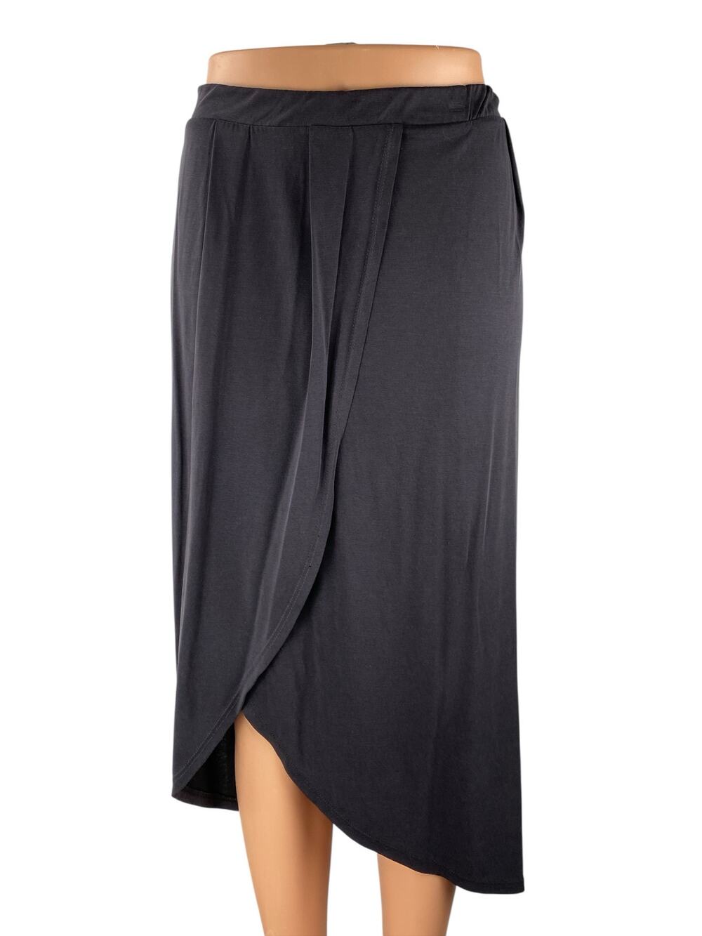 Women's Black High Waisted High Low Pleated Straight Tulip Midi Skirt Size S